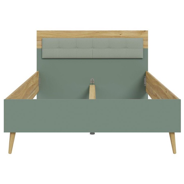 Lit double adulte WHENUA - 140 x 200 cm - Tete de lit en tissu - Vert Sauge / Chene Lit double adulte WHENUA - 140 x 200 cm - Tete de lit en tissu - Vert Sauge / Chene