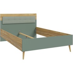 Lit double adulte WHENUA - 140 x 200 cm - Tete de lit en tissu - Vert