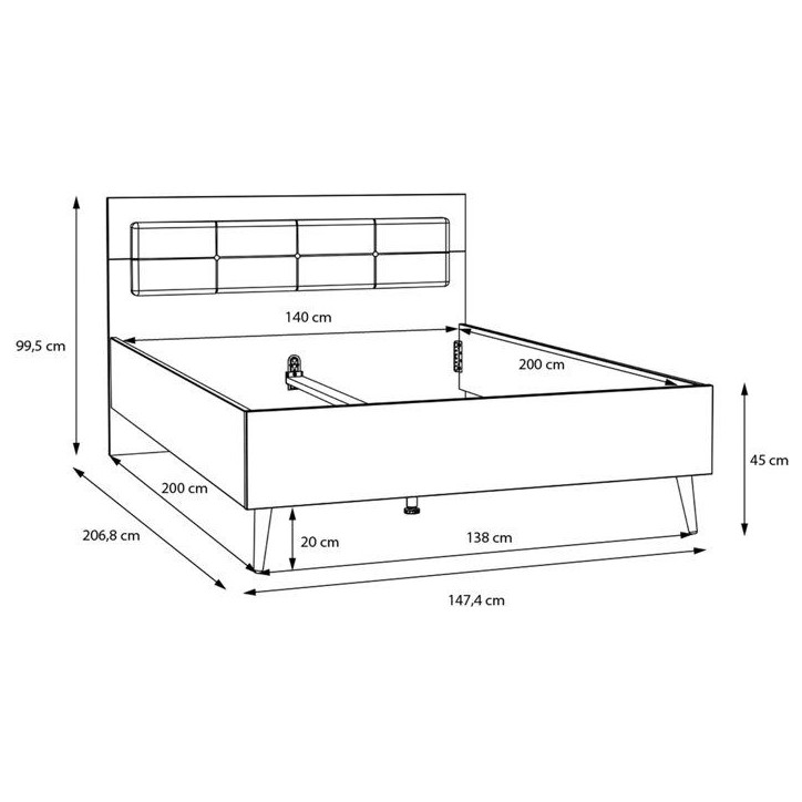 Lit double adulte WHENUA - 140 x 200 cm - Tete de lit en tissu - Vert Sauge / Chene Lit double adulte WHENUA - 140 x 200 cm - Tete de lit en tissu - Vert Sauge / Chene