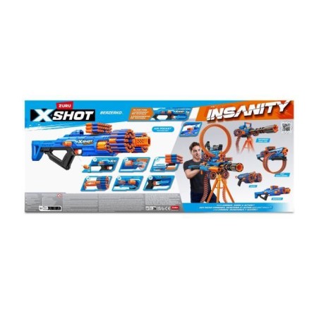 Blaster a Tir Rapide - ZURU - XSHOT Insanity Berzerko - Blaster a canon rotatif avec 8 fléchettes et tir rapide jusqu'a 27 metr