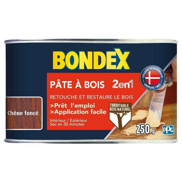 Pâte a bois 2 en 1 Chene foncé - BONDEX - 250g Pâte a bois 2 en 1 Chene foncé - BONDEX - 250g