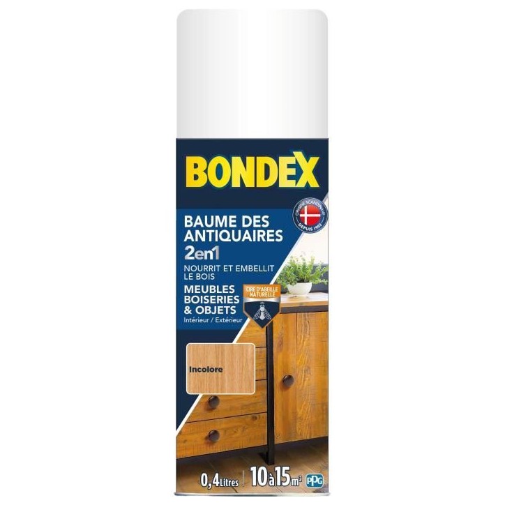 Baume des antiquaires 2 en 1 - BONDEX - Aérosol incolore - 0,4 L Baume des antiquaires 2 en 1 - BONDEX - Aérosol incolore - 0,4 L