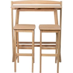 Ensemble bar de jardin - ZANZIBAR - Bois d'Acacia FSC - 1 table haute 100x44,5xH.112 cm - 2 tabourets 35x37xH.72 cm - 2 personne