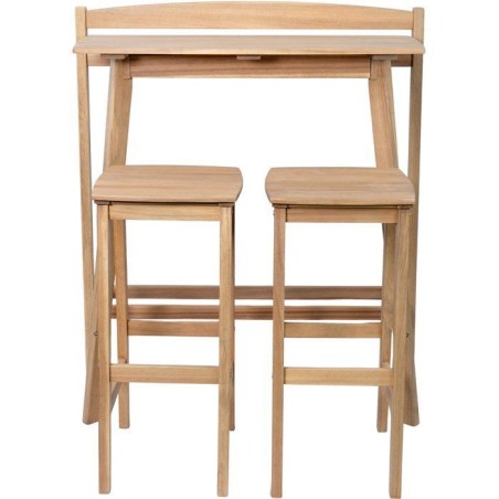 Ensemble bar de jardin - ZANZIBAR - Bois d'Acacia FSC - 1 table haute 100x44,5xH.112 cm - 2 tabourets 35x37xH.72 cm - 2 personne