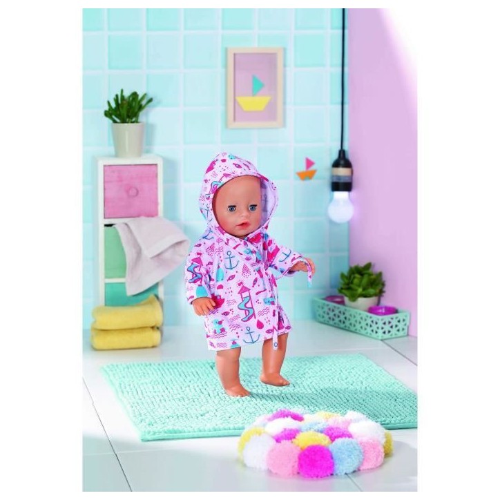 Peignoir - BABY BORN - Motif parc aquatique - Avec capuche et cintre - Pour poupon 43cm Peignoir - BABY BORN - Motif parc aquatique - Avec capuche et cintre - Pour poupon 43cm