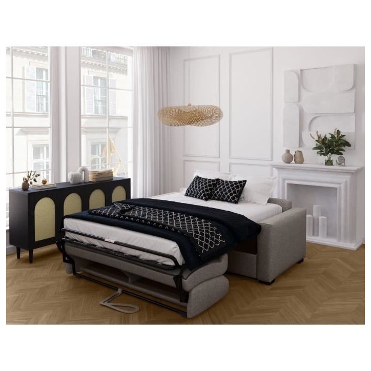 Canapé convertible express - MARIUS - Tissu Beige - matelas 14cm - 190 x 100 x 87 cm
