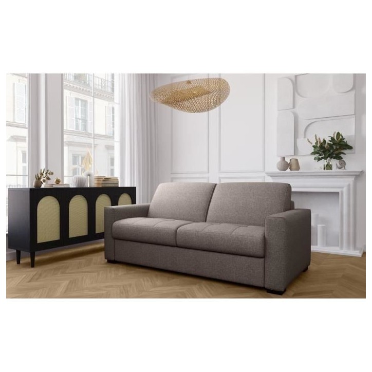 Canapé convertible express - MARIUS - Tissu Beige - matelas 14cm - 190 x 100 x 87 cm