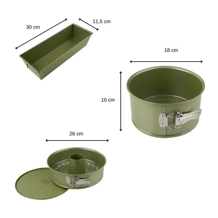 Ensemble de 3 moules a gâteaux - ZENKER - Green Vision - 18 a 30 cm Ensemble de 3 moules a gâteaux - ZENKER - Green Vision - 18 a 30 cm