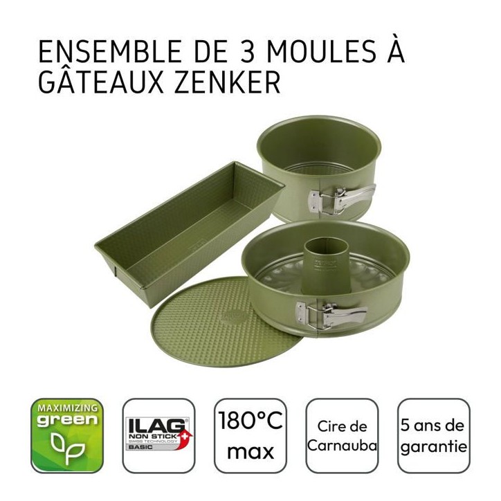 Ensemble de 3 moules a gâteaux - ZENKER - Green Vision - 18 a 30 cm Ensemble de 3 moules a gâteaux - ZENKER - Green Vision - 18 a 30 cm