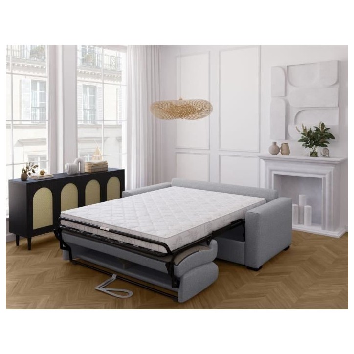 Canapé convertible express - MARIUS - Tissu Gris clair - matelas 14cm - 190 x 100 x 87 cm