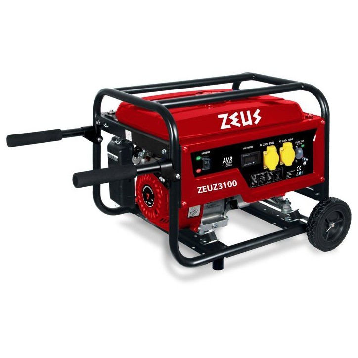 Groupe électrogene essence - ZEUZ - 3000 W - Autonomie 9 h - Moteur 4 temps - Monophasé - Systeme AVR - Rouge Groupe électrogene essence - ZEUZ - 3000 W - Autonomie 9 h - Moteur 4 temps - Monophasé - Systeme AVR - Rouge