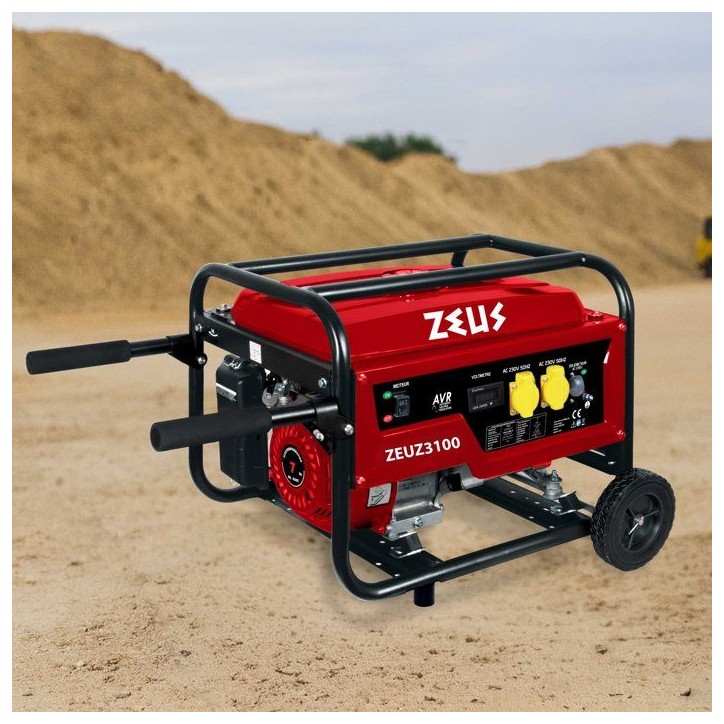 Groupe électrogene essence - ZEUZ - 3000 W - Autonomie 9 h - Moteur 4 temps - Monophasé - Systeme AVR - Rouge Groupe électrogene essence - ZEUZ - 3000 W - Autonomie 9 h - Moteur 4 temps - Monophasé - Systeme AVR - Rouge