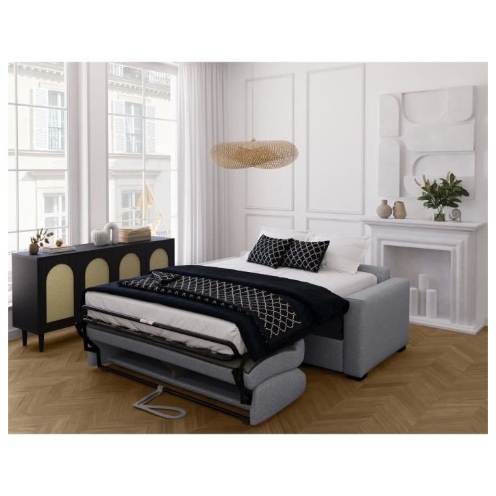 Canapé convertible express - MARIUS - Tissu Gris clair - matelas 14cm - 190 x 100 x 87 cm