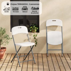 Lot de 2 chaises de réception pliantes - TERRANOVA - 48x44,5xH86 cm - Structure en acier et assise en Polyéthylene PEHD - Blan