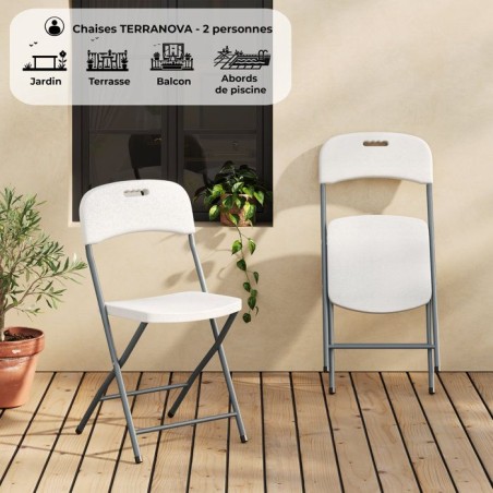 Lot de 2 chaises de réception pliantes - TERRANOVA - 48x44,5xH86 cm - Structure en acier et assise en Polyéthylene PEHD - Blan