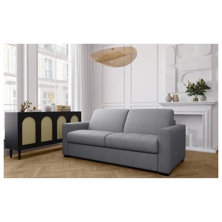 Canapé convertible express - MARIUS - Tissu Gris clair - matelas 14cm - 190 x 100 x 87 cm