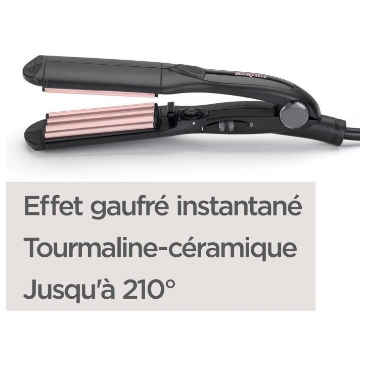 Fer a gaufrer - BABYLISS 2165CE - Plaques larges de 35 mm - 10 températures - Embouts thermorésistants