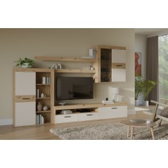 Ensemble meuble TV paroi - ZUMBA - Sable / Chene - 300 x 41 x 200,9 cm
