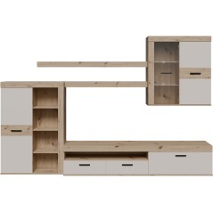 Ensemble meuble TV paroi - ZUMBA - Sable / Chene - 300 x 41 x 200,9 cm