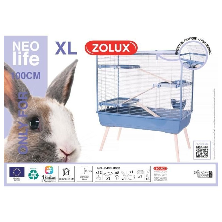 ZOLUX Cage rongeur surélevée Néolife - 3 étages pour lapin - 99 x 54 x 114 cm - Bleu ZOLUX Cage rongeur surélevée Néolife - 3 étages pour lapin - 99 x 54 x 114 cm - Bleu