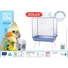 ZOLUX Cage grillagée surélevée pour oiseau Néolife - Pour perruche, calopsitte, canari - 81 x 48 x 130 cm - Néolife - Bleu
