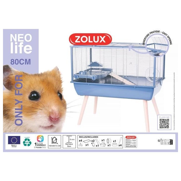 ZOLUX Cage rongeur surélevée Néolife - Pour hamster - 78 x 48 x 75 cm - Bleu ZOLUX Cage rongeur surélevée Néolife - Pour hamster - 78 x 48 x 75 cm - Bleu