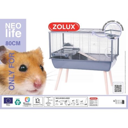 ZOLUX Cage rongeur surélevée Néolife - Pour hamster - 78 x 48 x 75 cm - Gris