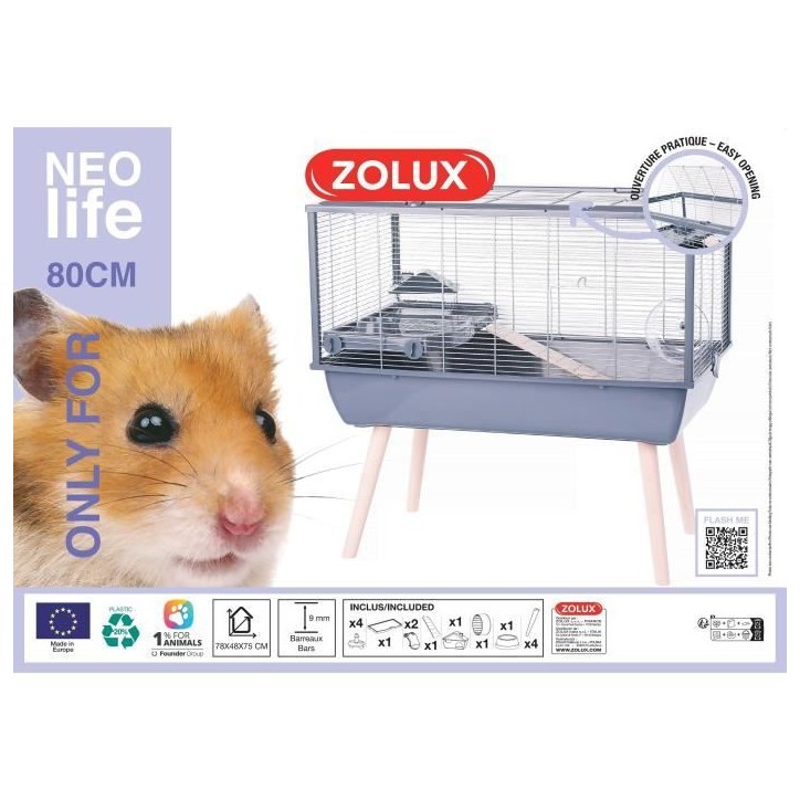 ZOLUX Cage rongeur surélevée Néolife - Pour hamster - 78 x 48 x 75 cm - Gris ZOLUX Cage rongeur surélevée Néolife - Pour hamster - 78 x 48 x 75 cm - Gris