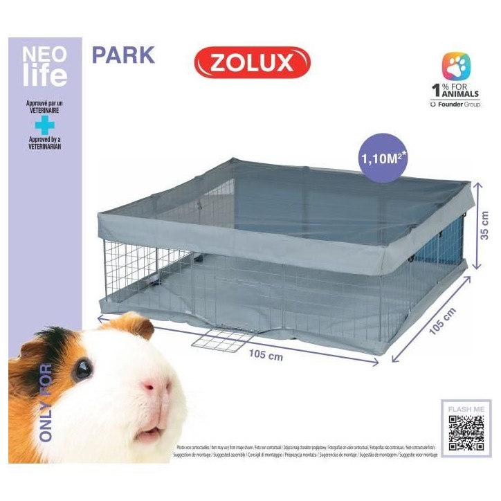 Enclos modulable - ZOLUX - Neo park - Parc pour petits animaux - Cochin d'inde - 105X105X35 - 1,10 m²