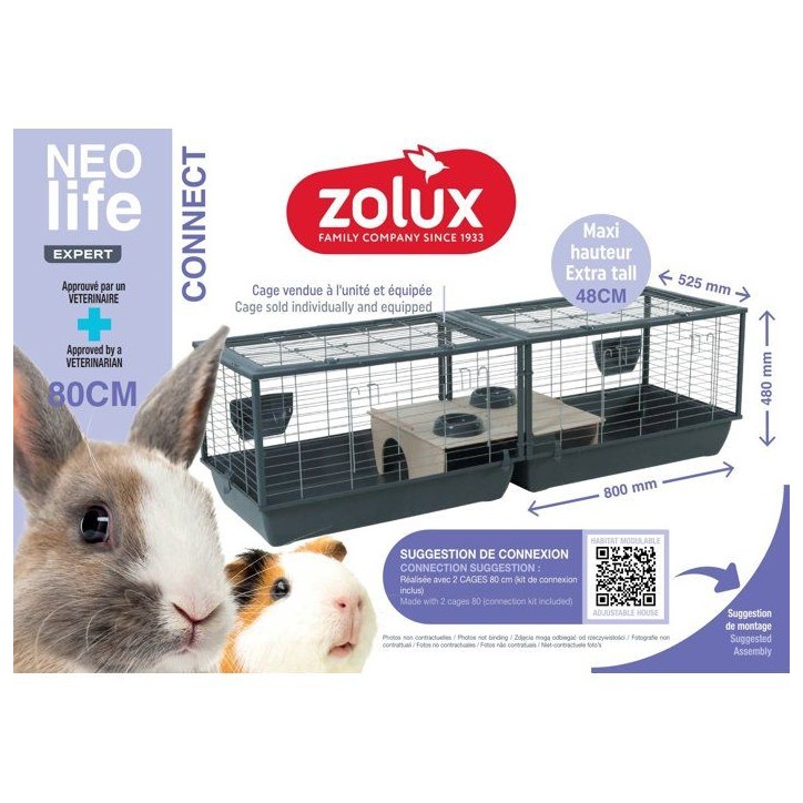 ZOLUX Cage grillagée cochon d'inde et rongeur Néolife - 80 x 52,5 x 48 cm - Gris ZOLUX Cage grillagée cochon d'inde et rongeur Néolife - 80 x 52,5 x 48 cm - Gris