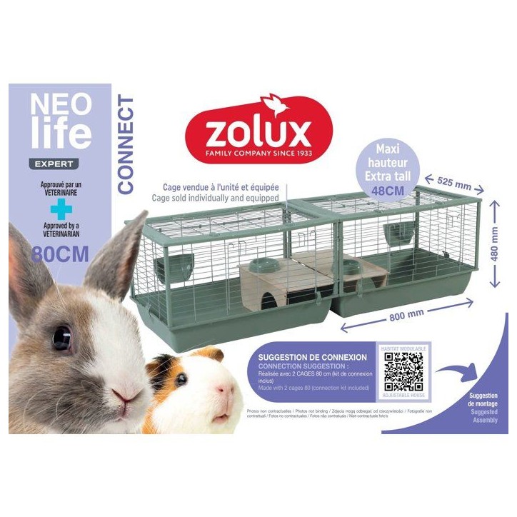ZOLUX Cage grillagée cochon d'inde et rongeur Néolife - 80 x 52,5 x 48 cm - Vert ZOLUX Cage grillagée cochon d'inde et rongeur Néolife - 80 x 52,5 x 48 cm - Vert