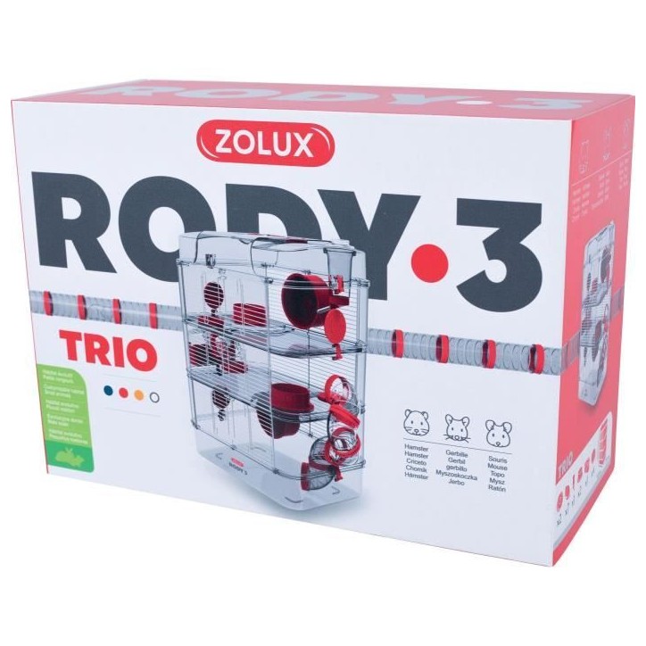 Cage sur 3 étages ZOLUX - Rody3 trio - Pour hamsters, souris et gerbilles - L 41 x p 27 x h 53 cm - Grenadine Cage sur 3 étages ZOLUX - Rody3 trio - Pour hamsters, souris et gerbilles - L 41 x p 27 x h 53 cm - Grenadine
