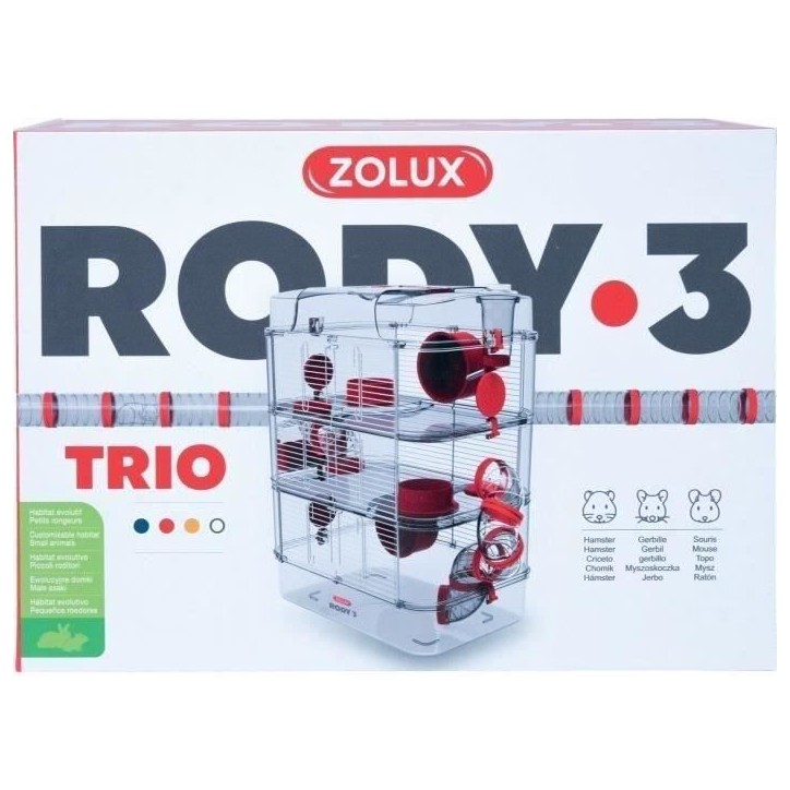 Cage sur 3 étages ZOLUX - Rody3 trio - Pour hamsters, souris et gerbilles - L 41 x p 27 x h 53 cm - Grenadine Cage sur 3 étages ZOLUX - Rody3 trio - Pour hamsters, souris et gerbilles - L 41 x p 27 x h 53 cm - Grenadine