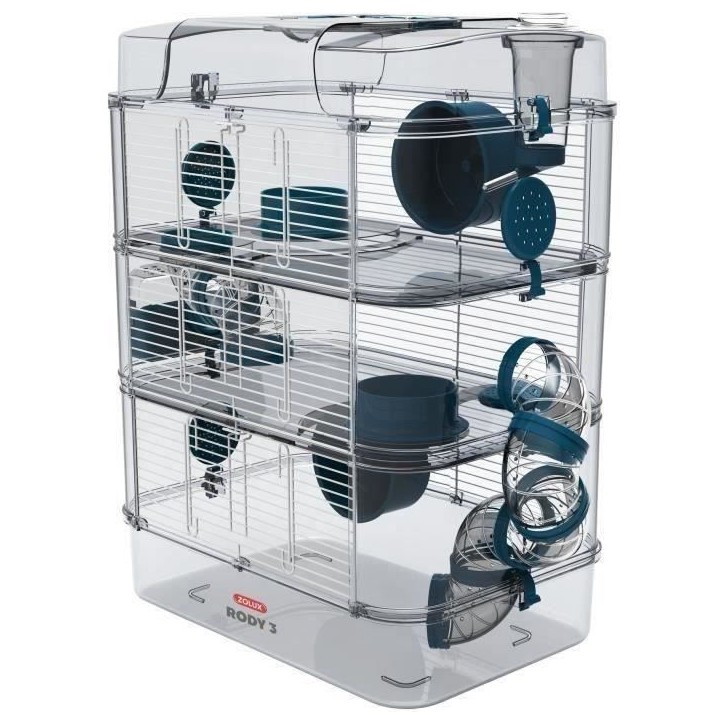 Cage sur 3 étages - ZOLUX - Rody3 trio - Pour hamsters, souris et gerbilles - L 41 x p 27 x h 53 cm - Bleu Cage sur 3 étages - ZOLUX - Rody3 trio - Pour hamsters, souris et gerbilles - L 41 x p 27 x h 53 cm - Bleu