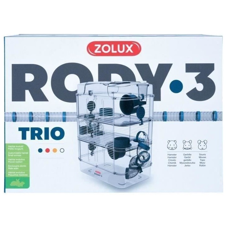 Cage sur 3 étages - ZOLUX - Rody3 trio - Pour hamsters, souris et gerbilles - L 41 x p 27 x h 53 cm - Bleu Cage sur 3 étages - ZOLUX - Rody3 trio - Pour hamsters, souris et gerbilles - L 41 x p 27 x h 53 cm - Bleu