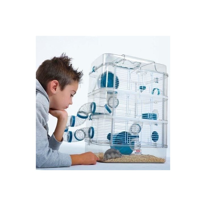 Cage sur 3 étages - ZOLUX - Rody3 trio - Pour hamsters, souris et gerbilles - L 41 x p 27 x h 53 cm - Bleu Cage sur 3 étages - ZOLUX - Rody3 trio - Pour hamsters, souris et gerbilles - L 41 x p 27 x h 53 cm - Bleu