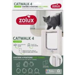 Chatiere 4 positions avec tunnel - ZOLUX - L20 x H25 cm - Pour porte bois, PVC, métal - Catwalk - Blanc