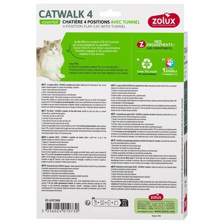 Chatiere 4 positions avec tunnel - ZOLUX - L20 x H25 cm - Pour porte bois, PVC, métal - Catwalk - Marron Chatiere 4 positions avec tunnel - ZOLUX - L20 x H25 cm - Pour porte bois, PVC, métal - Catwalk - Marron