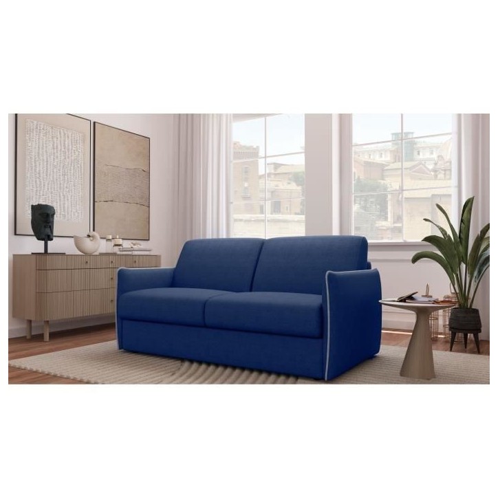 Canapé convertible express - AGATHE - Tissu Bleu - matelas 14cm - 175 x 100 x 87 cm
