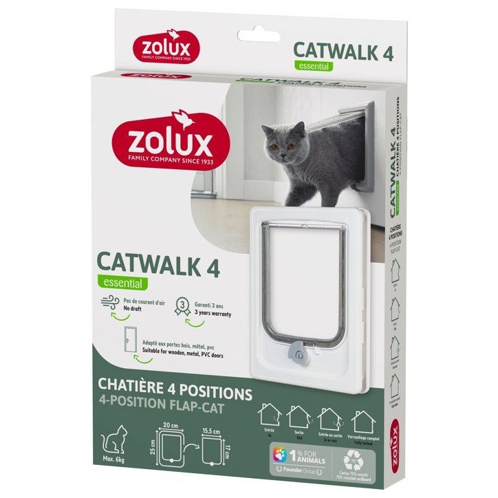 Chatiere 4 positions - ZOLUX - L20 x H25 cm - Pour porte bois, PVC, métal - Catwalk - Blanc Chatiere 4 positions - ZOLUX - L20 x H25 cm - Pour porte bois, PVC, métal - Catwalk - Blanc