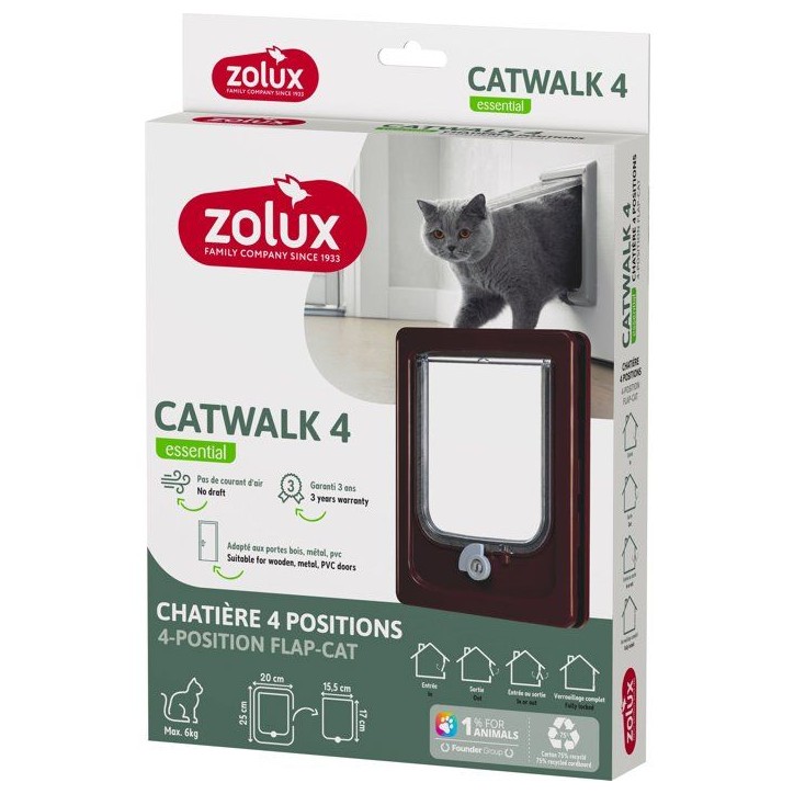 Chatiere 4 positions - ZOLUX - L20 x H25 cm - Pour porte bois, PVC, métal - Catwalk - Marron Chatiere 4 positions - ZOLUX - L20 x H25 cm - Pour porte bois, PVC, métal - Catwalk - Marron