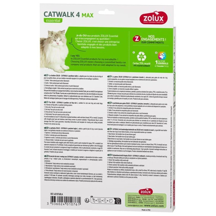 Chatiere 4 positions pour gros chat et petit chien - ZOLUX - L24 x H32,5 cm - Pour porte bois, PVC, métal - Catwalk - Blanc Chatiere 4 positions pour gros chat et petit chien - ZOLUX - L24 x H32,5 cm - Pour porte bois, PVC, métal - Catwalk - Blanc