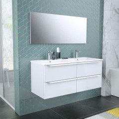 Meuble de salle de bain double vasque avec miroir L 120cm - 4 tiroirs