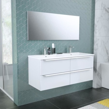 Meuble de salle de bain double vasque avec miroir L 120cm - 4 tiroirs