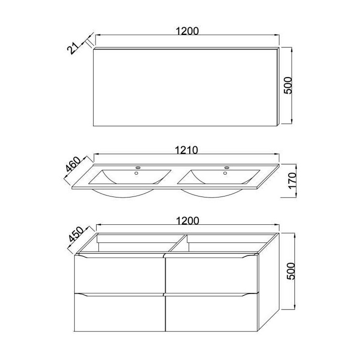 Meuble de salle de bain double vasque avec miroir L 120cm - 4 tiroirs - Blanc laqué brillant - ZOOM Meuble de salle de bain double vasque avec miroir L 120cm - 4 tiroirs - Blanc laqué brillant - ZOOM