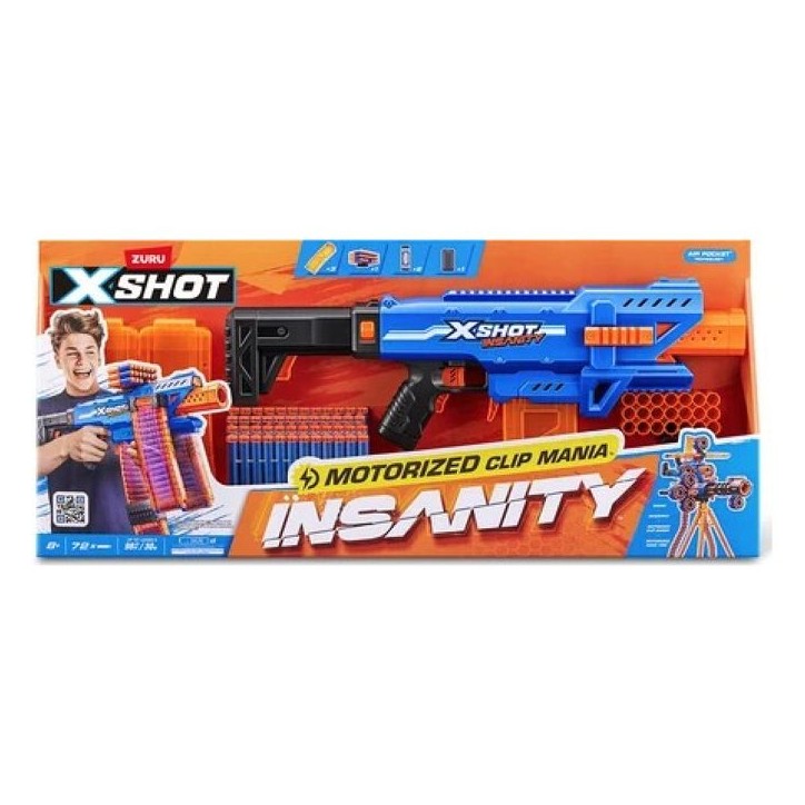 Blaster motorisé - ZURU - X-SHOT Clip Blaster - 4 chargeurs - Portée 27 m - Extensions incluses Blaster motorisé - ZURU - X-SHOT Clip Blaster - 4 chargeurs - Portée 27 m - Extensions incluses