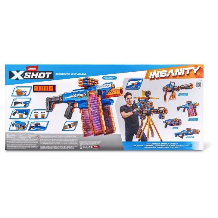 Blaster motorisé - ZURU - X-SHOT Clip Blaster - 4 chargeurs - Portée 27 m - Extensions incluses Blaster motorisé - ZURU - X-SHOT Clip Blaster - 4 chargeurs - Portée 27 m - Extensions incluses