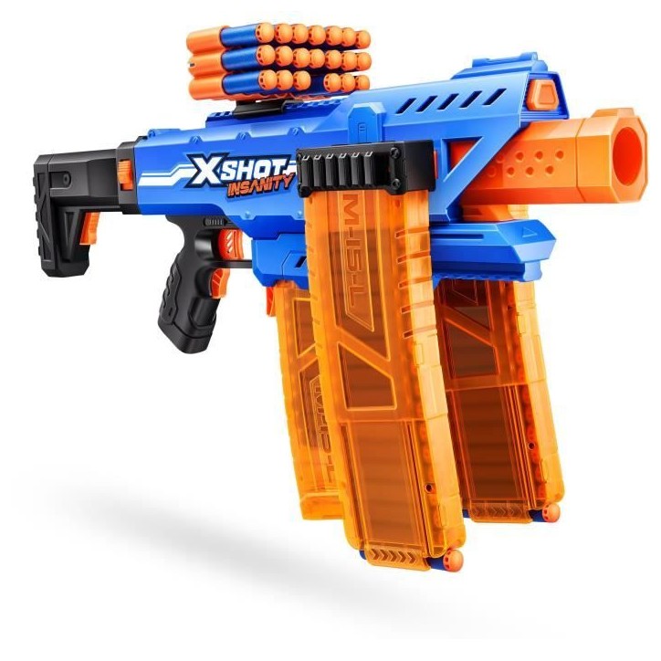 Blaster motorisé - ZURU - X-SHOT Clip Blaster - 4 chargeurs - Portée 27 m - Extensions incluses Blaster motorisé - ZURU - X-SHOT Clip Blaster - 4 chargeurs - Portée 27 m - Extensions incluses