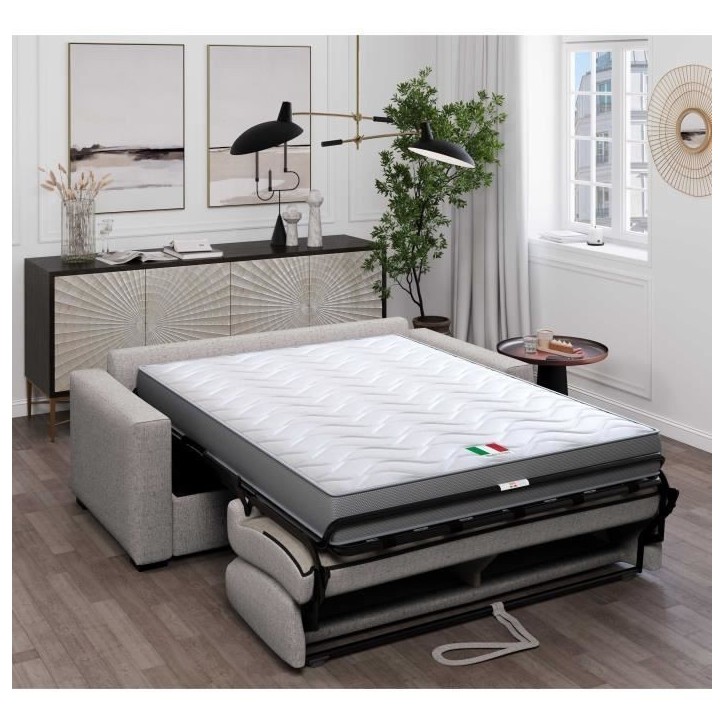 Canapé convertible express JOHN - 3 places - Tissu gris - 190 x 100 x 87 cm Canapé convertible express JOHN - 3 places - Tissu gris - 190 x 100 x 87 cm