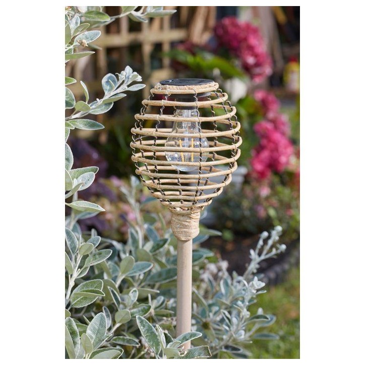 Torche solaire - SMART SOLAR - Lumina Faux Rottin - Naturel - H70 cm